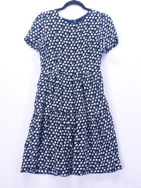J Crew Mini Fit and Flare Dress Size 6 Navy Blue Floral Preppy Cute Short Sleeve